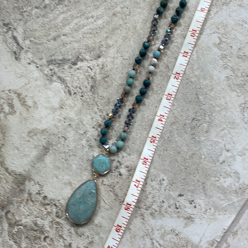 Amazonite gemstone necklace beaded pendant - Picture 15 of 17